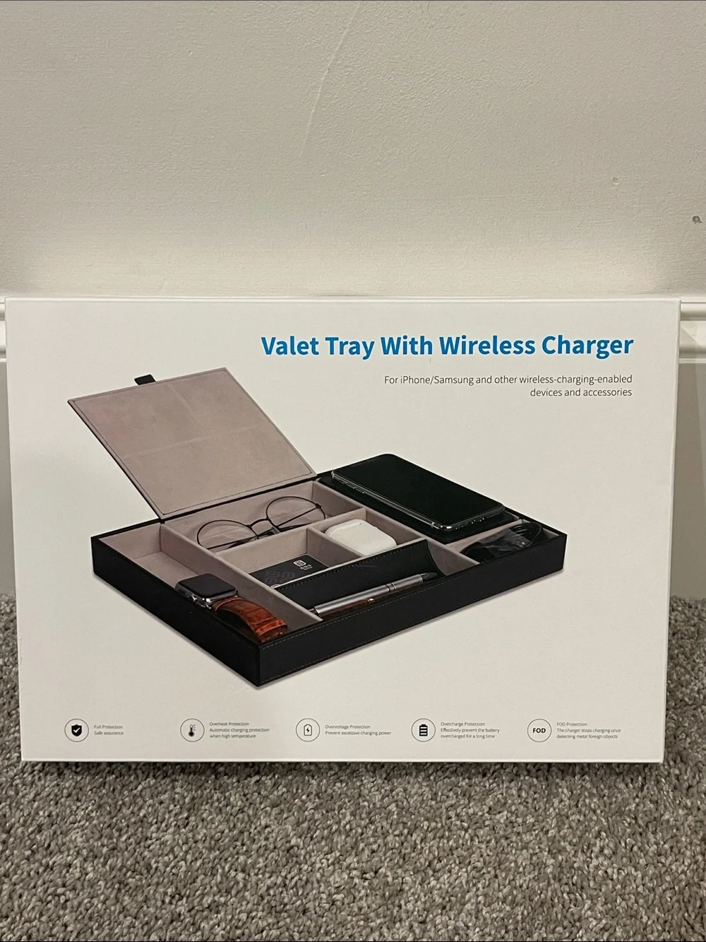 Valet Tray with Wireless Charger - Black and Gray